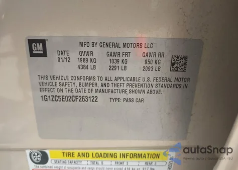 2012 Chevrolet Malibu 1Lt z USA, uszkodzony, nr VIN 1G1ZC5E02CF263122